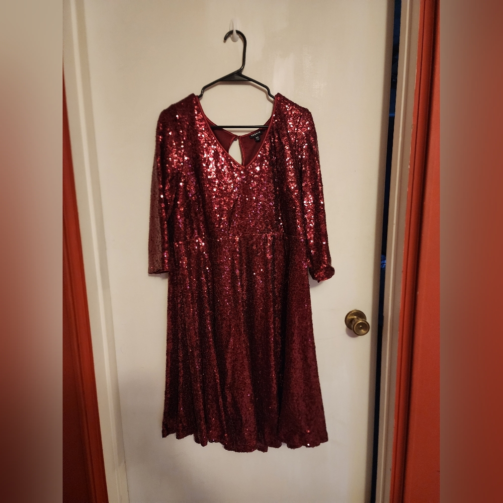 Red Sequin Dress with V-Neck